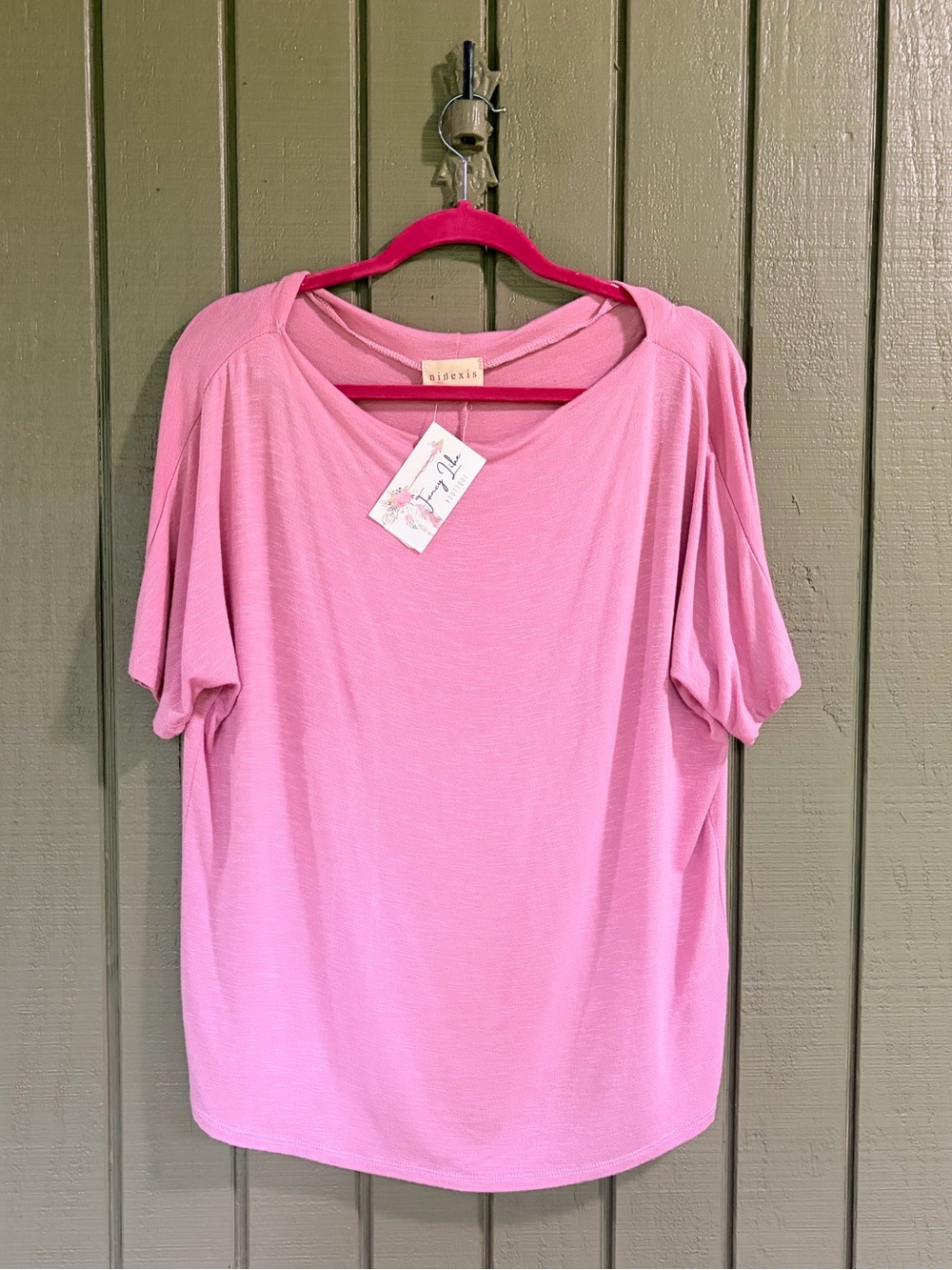 NWT Ninexis Pink Dolman Sleeve Boat Neck Relaxed Top Tunic - Size Large